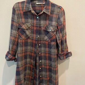 Plaid Button-Up Shirt Dress